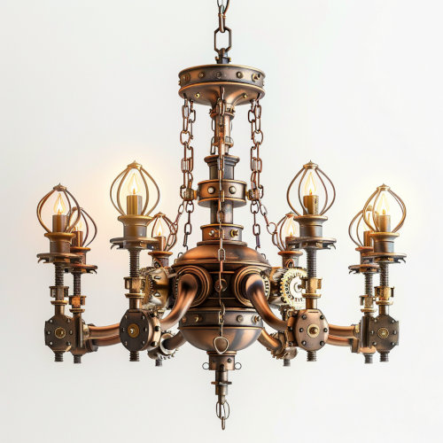 An inspiration image for an intricate steampunk chandelier that would look incredible in any steampunk-themed room.