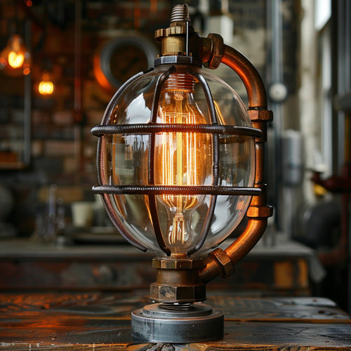 An inspiration image for a steampunk tabletop lamp that would look incredible in any steampunk-themed room.