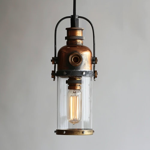 An inspiration image for a simple steampunk pendant light that would look incredible in any steampunk-themed room.